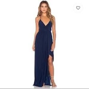 NWT Misa Los Angeles Navy Ever Maxi Dress Leg Slit Revolve Halter Cut Out Size M